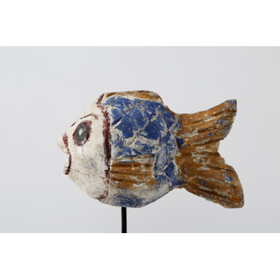 Lily's Living 14" H Large Round Vintage Style Wooden Carving Fish With Iron Stand (Size & Color Vary)