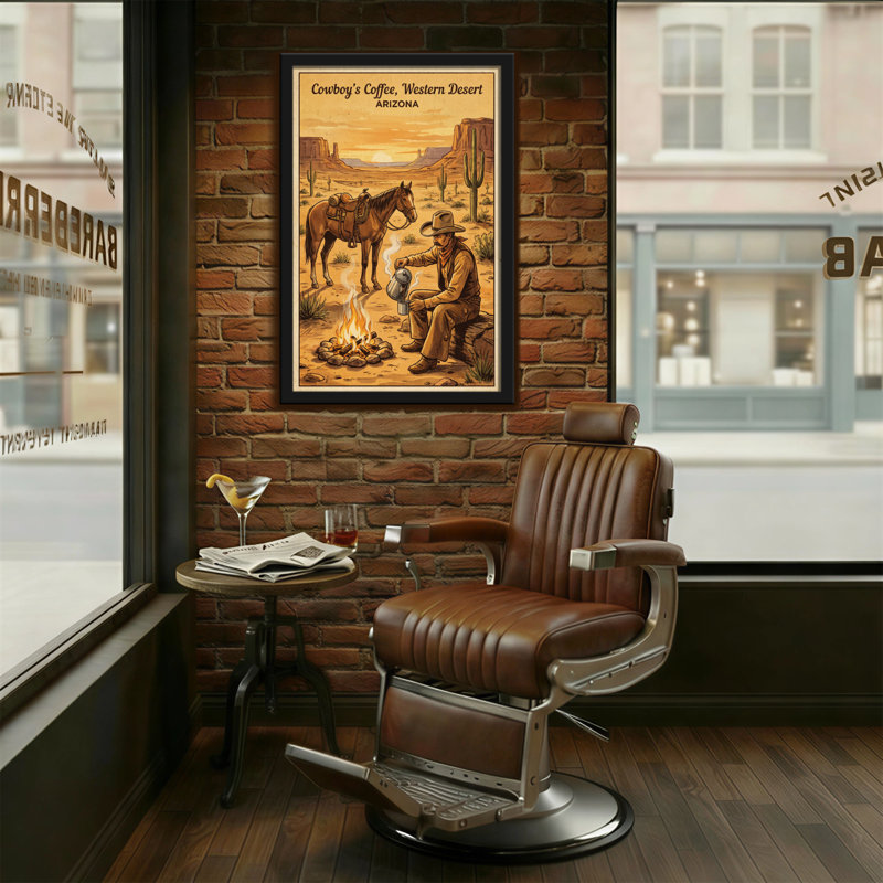 «Fashion Cowboy Coffee Desert Scene Arizona», reproduction d'art, H 24 po x l 16 po