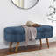 Banc de rangement ovale bleu foncé avec pieds en bois d'hévéa solides et lisses, 43,5 po x 16 po x 16 po, servant de tabouret ou de siège, décoration en tissu plissé exotique-1575686720