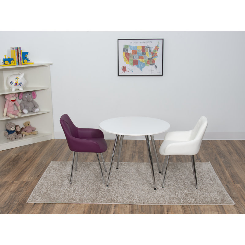 Paz Kids 3 Piece and Chair Set, Purple/White