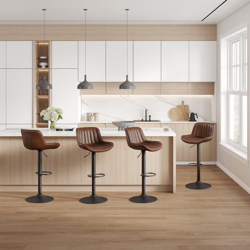 Adjustable Height Swivel Bar Stool, Cognac/Black