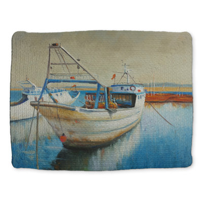 Fishing Boat Blue Braided Polyester Placemat | Home Decor