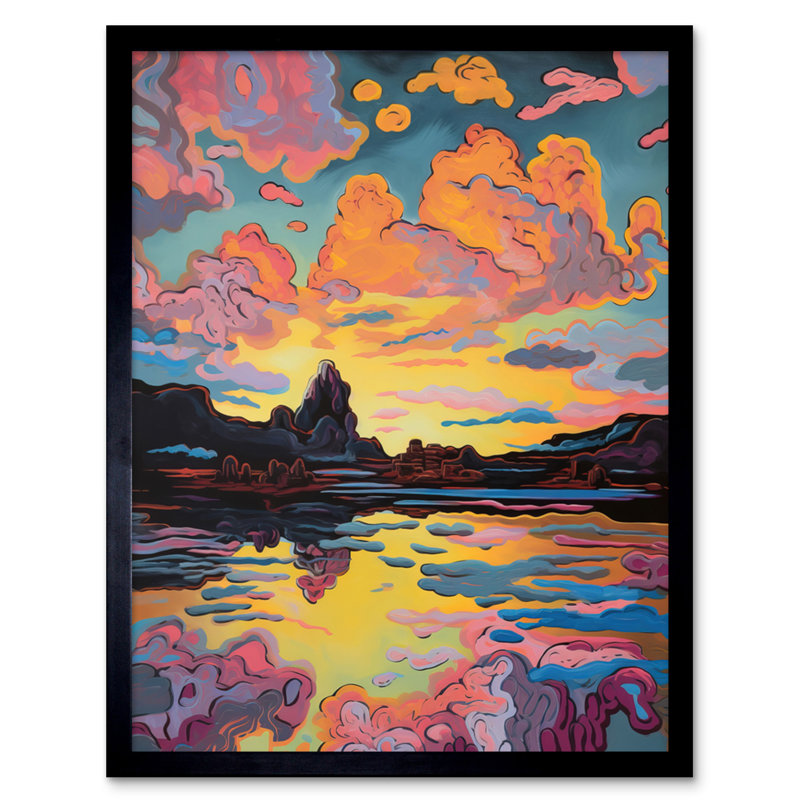 Vibrant Colour Lakescape Mono Lake Atmospheric Sunset Clouds - Single Picture Frame Print