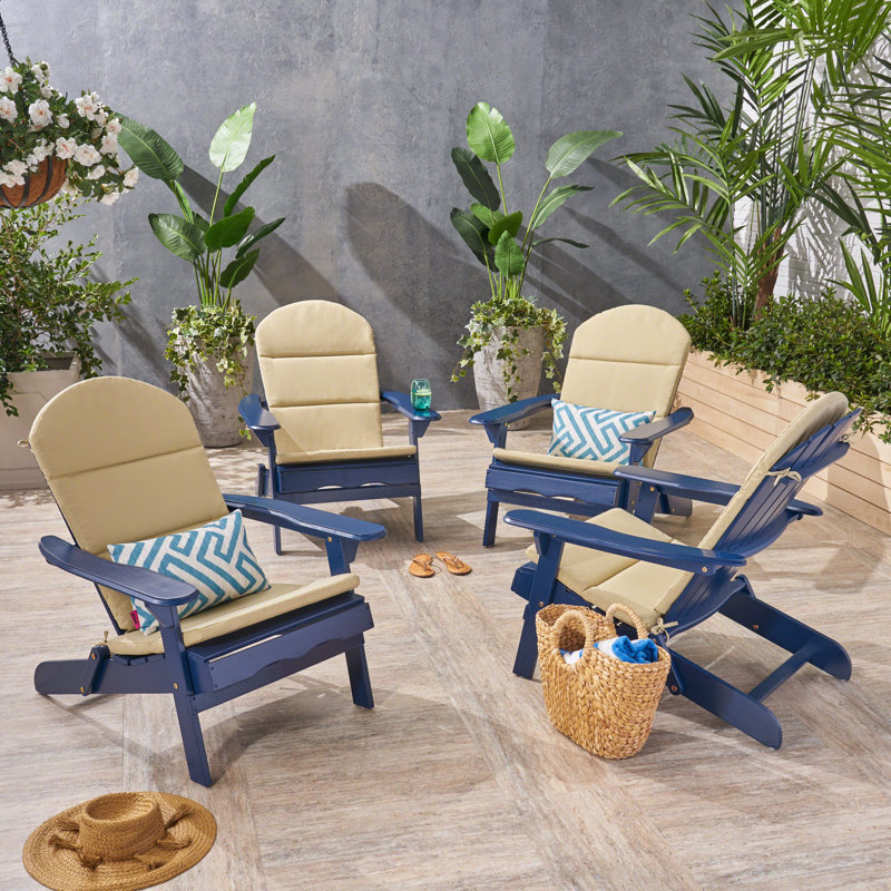 Matthias Foldable Outdoor Adirondack Set, Navy Blue/Khaki
