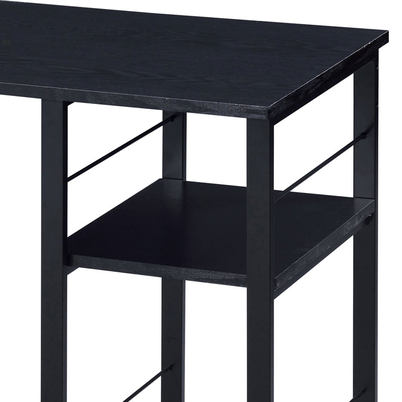 Black 2-Shelf Rectangular Writing Desk, Black/Black