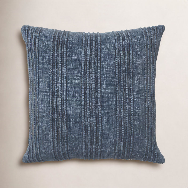 Kara Striped Cotton Reversible Throw Pillow, Navy Blue Striped