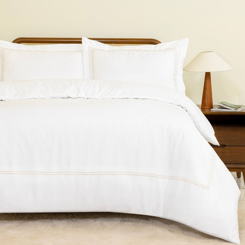 MHG Living Duvet Cover Set Oxford Gold Baratta Stitch Design Cotton Bedding - Includes 2 Pillowcases, Double
