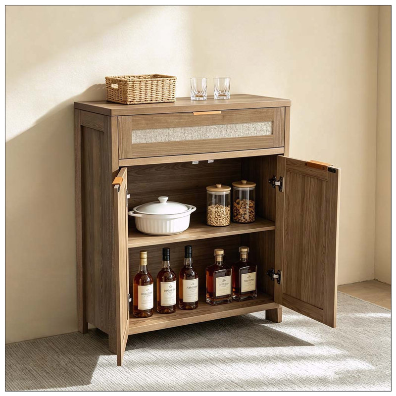 Buffet en rotin, armoire de rangement de style campagnard avec tablette réglable