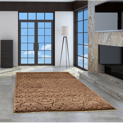 One-of-a-Kind Rectangle 5'6" X 8'6" New Age Wool Area Rug in Brown/Tan/Dark Brown
