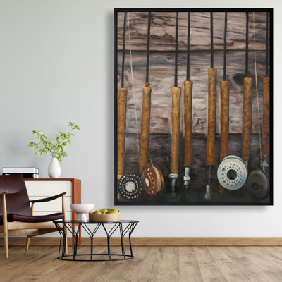 Fishing Rods On Wood Print On Canvas