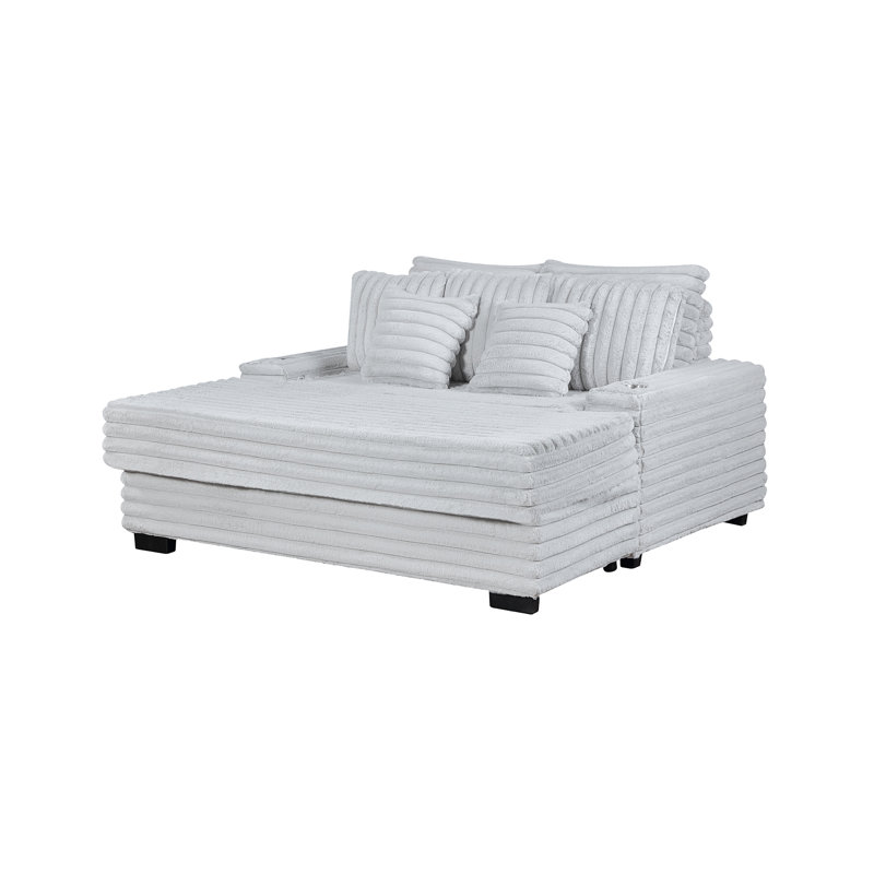 Canapé-fauteuil surdimensionné en velours côtelé l 67 po Symphony avec porte-gobelets et port de charge USB, Gris clair