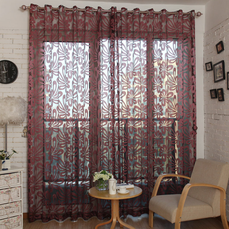 Rizzi Polyester Blend Sheer Curtain Single Panel, Maroon