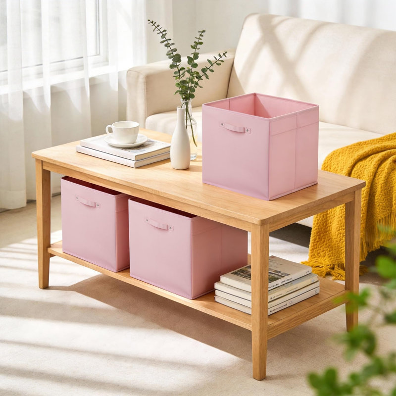 Ensemble de 6 paniers de rangement pliables en tissu avec poignée, Pink