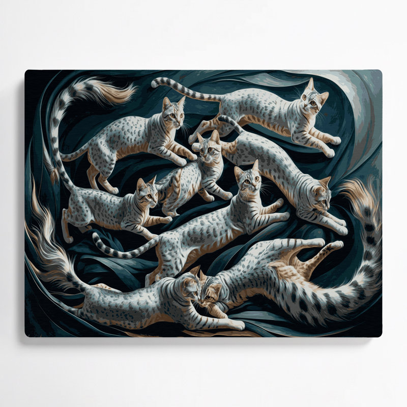 Chats Arabian Mau, art mural en métal gris, H 96 po x l 120 po x P 0,05 po