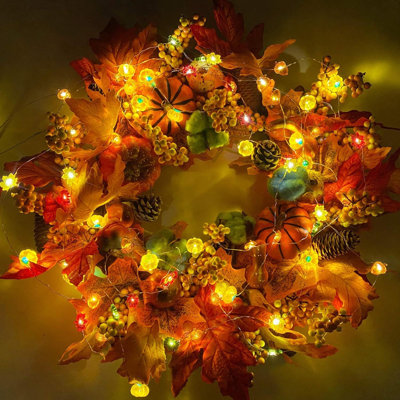 Décorations d'automne 30 DEL / 10 pi de lumières de citrouille 3D, décorations de l'Action de grâce d'automne, 3 en 1 alimentées par pile, lumières de citrouille d'automne, guirlande de lumières, intérieur, extérieur, Action de grâce, décoratio
