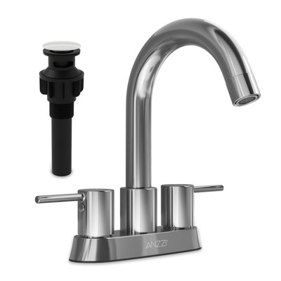 Remnants 4 In. Centerset 2-Handle High-Arc Bathroom Sink Faucet In Chrome With Drain Assembly And 1.2 GPM Water Flow