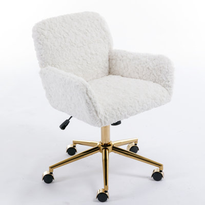 Furniture Office Chair,Artificial rabbit hair Home Office Chair with Golden Metal Base,Adjustable Desk Chair Swivel Office Chair,Vanity Chair