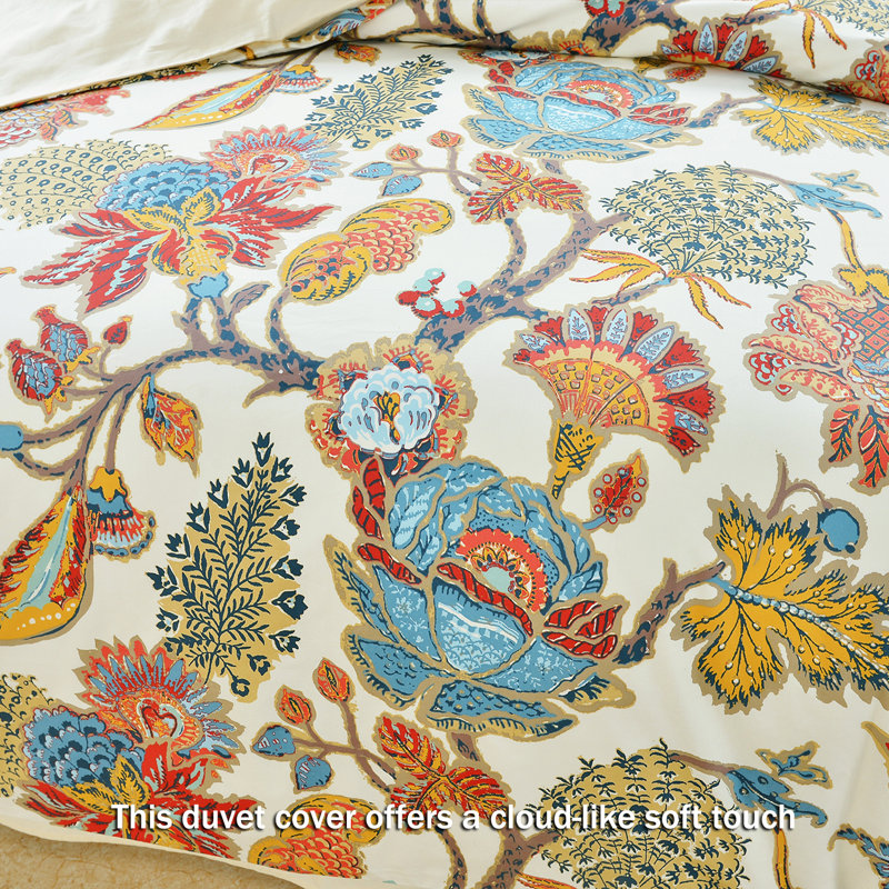  800TC 100% Egyptian Cotton Duvet Cover Set，3pcs Boho Damask Garden Floral Print Bedding Set, Soft And Skin-friendly, Aesthetic Botanical Pattern for Bedroom Guest Room All Seasons