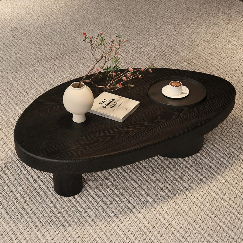 Retro Black Solid Wood Triangle Coffee Table, 13.39" H x 39.37" L x 23.62" W, Black