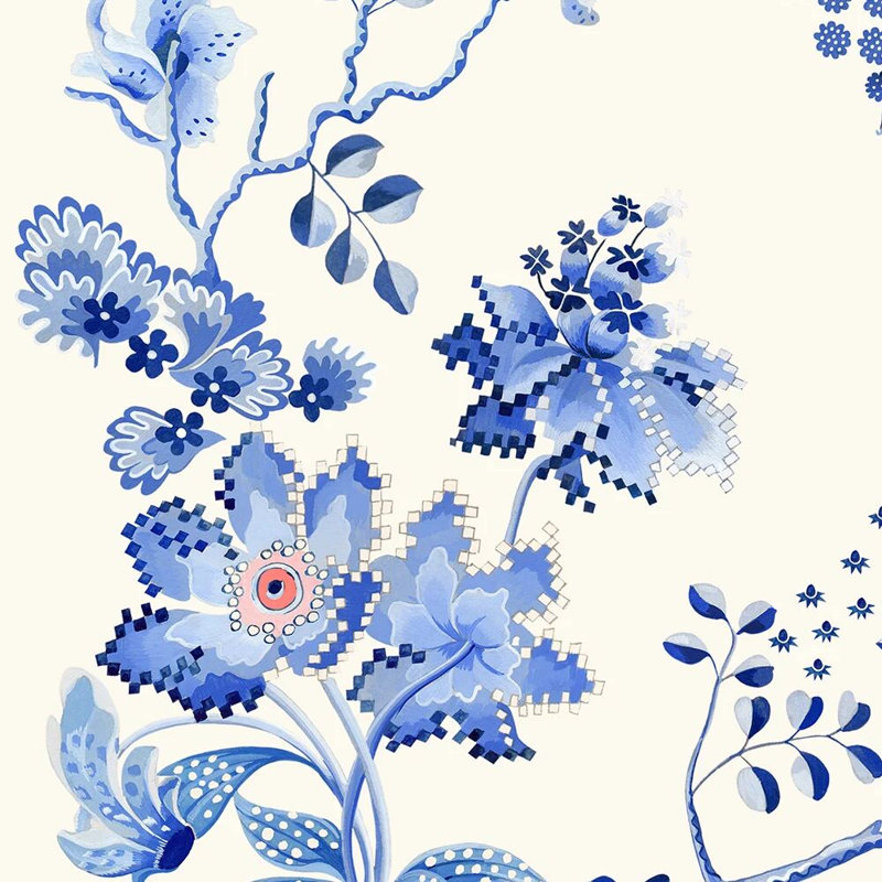Cath Kidston Road Floral Dusky Wallpaper, Blue/White