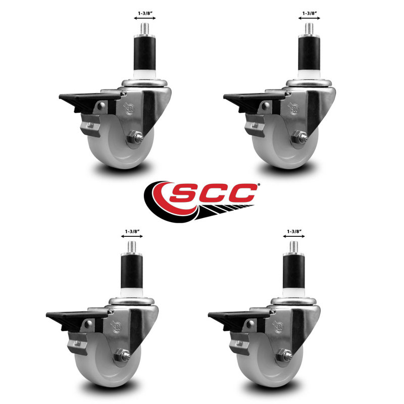 3 Inch Nylon Swivel 1-3/8 Inch Expanding Stem Caster Set with Brake SCC