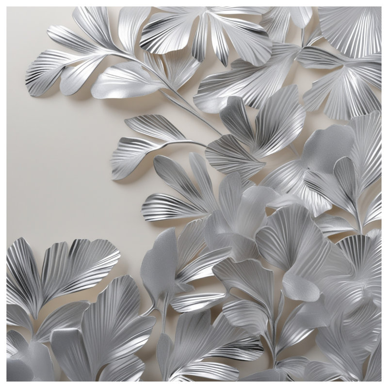 Tapisserie murale feuilles argentées - Décoration murale feuilles, H 68 po x l 80 po avec 4 œillets