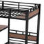 Lit superposé triple en métal avec étagères et escalier de rangement, noir, pour chambre ou dortoir