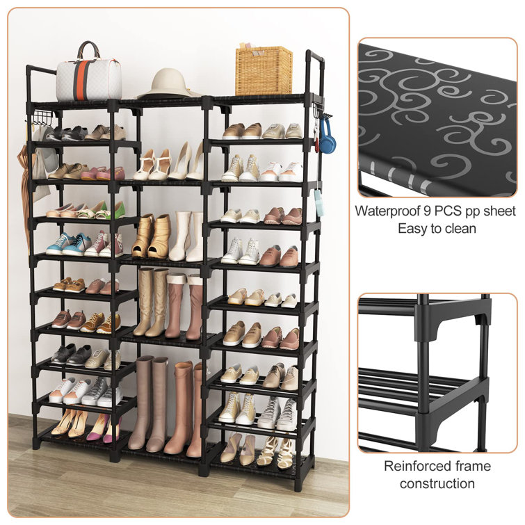 Two Rows Versatile Hooks 28-32 Pairs Shoe Rack Rebrilliant