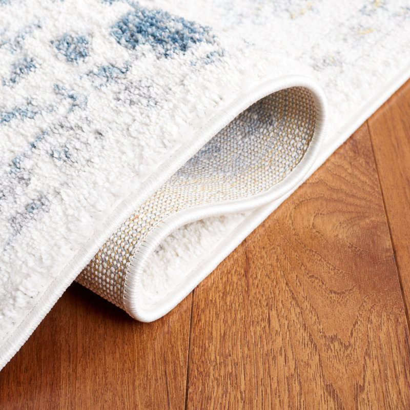 Lowrey White/Blue Rug, Rectangle 5'5" x 7'6"