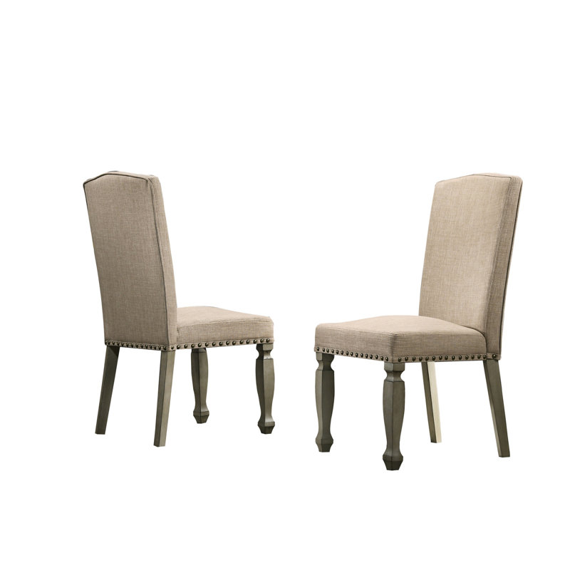 2 chaises rembourrées, finition grise antique, siège rembourré brun clair, bois massif, pieds carrés, fonctionnalité rafraîchissante, garniture gracieuse de 26,89 l