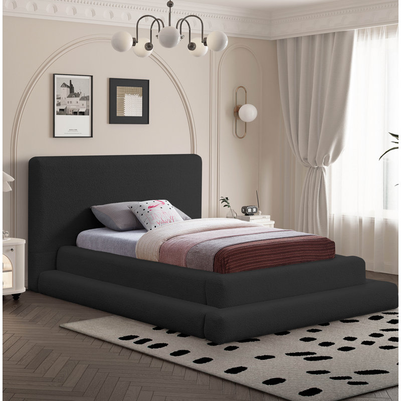 Lit tapissier Hoffarth, Simple, Tissu en teddy imitation Shearling noir