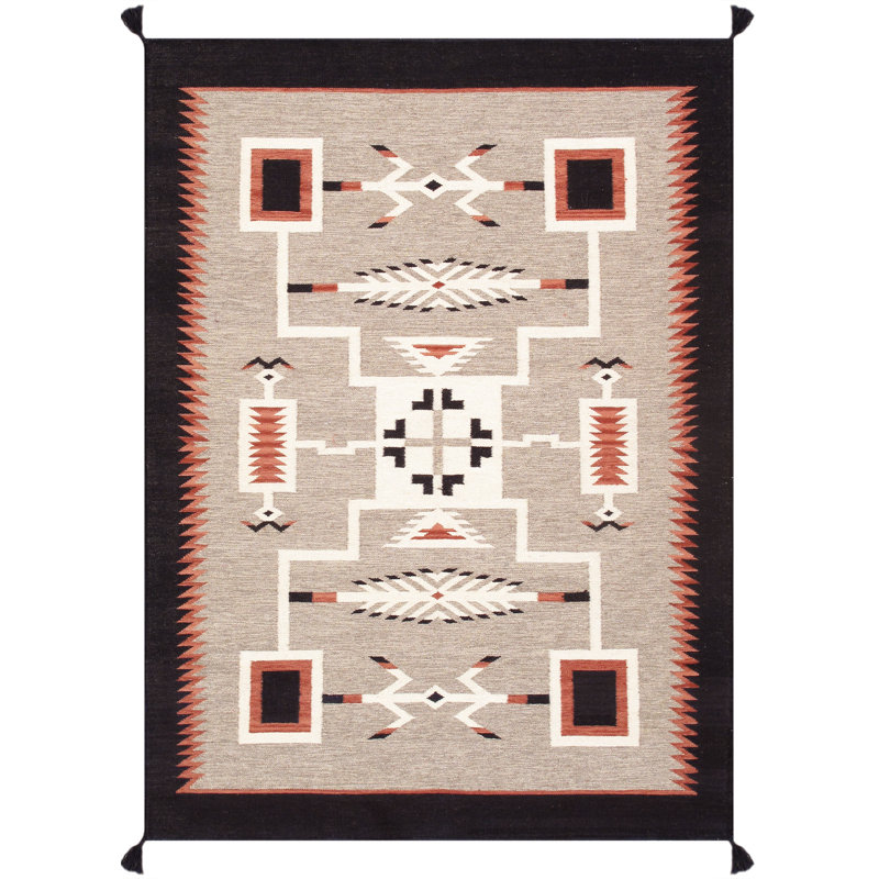 Rectangle Tuscany Southwestern Handmade Flatweave Wool Area Rug in Red/White/Brown, Rectangle 8'10" x 12'3"