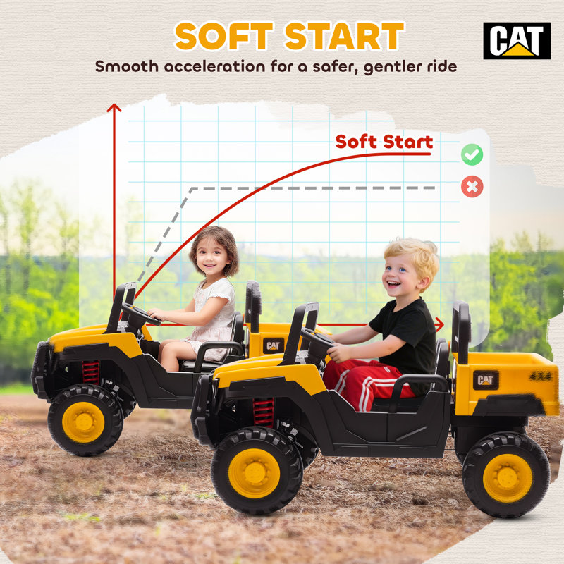 24V Kids Ride on Tractor, 4WD 2 Seating Electric véhicule, jaune