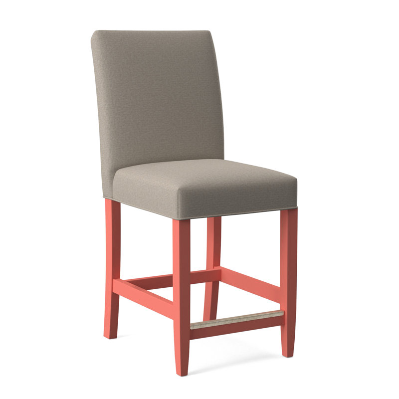 Manhattan Upholstered Stool with Solid Wood Frame, Beige Performance Fabric; 0851-73, Celery Finish