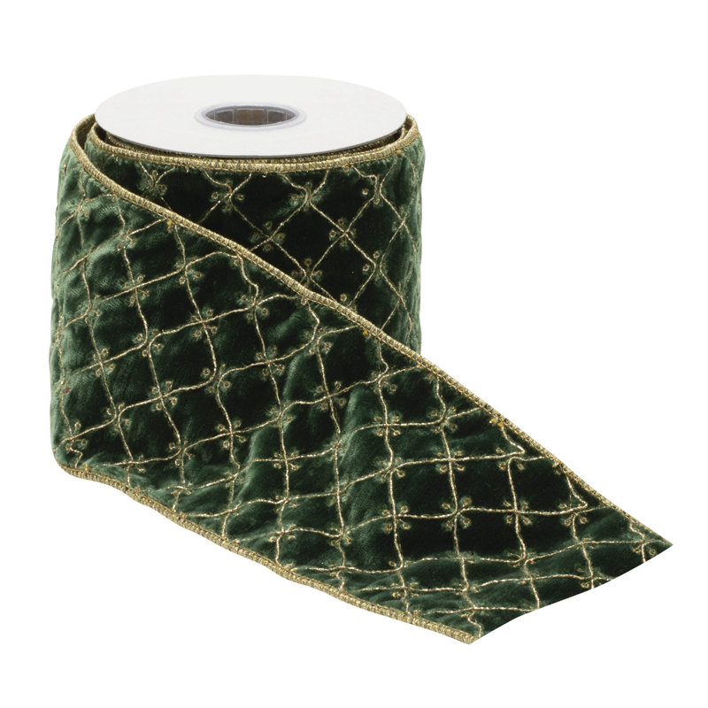 Ruban câblé orné de losanges, Vert/doré