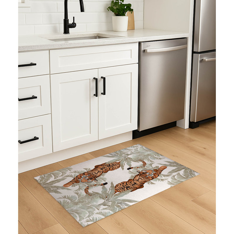 Tapis de cuisine léger antidérapant Rumble In the Jungle, Rectangulaire 3 pi x 5 pi, Ivoire ivoire