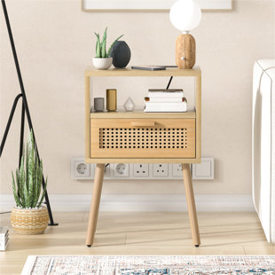 Table de chevet en rotin avec station de charge
