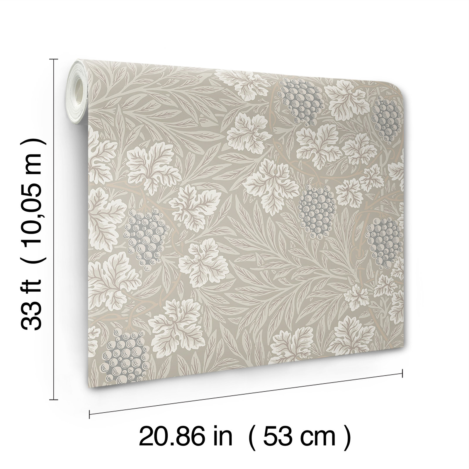 Vine Floral Wallpaper, Light Gray
