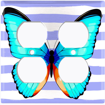 Metal Light Switch Plate Outlet Cover (Blue Butterfly Purple Stripes - Single Toggle)