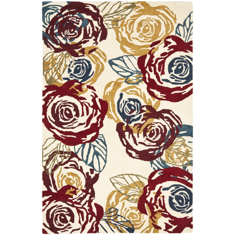 Tapis mauve / jaune en laine touffeté à la main Avayah, Rectangle 7 pi 6 po x 9 pi 6 po