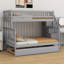 Lit superposé simple au-dessus d'un lit double en bois massif avec lit gigogne simple et escalier de rangement-1712786104