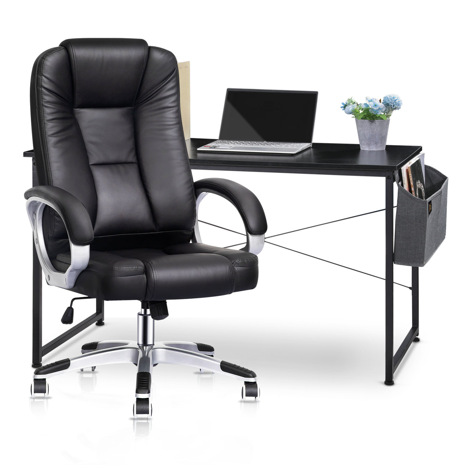 MoNiBloom Modern Computer Desk with Rolling Office Gaming Chair Set ...