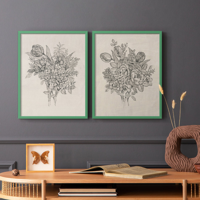 «Floral Bouquet I», reproduction encadrée de qualité supérieure - prête à être accrochée - aucun clou requis - aucun clou requis