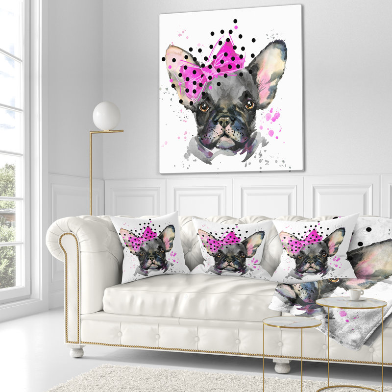 Aquarelle de bouledogue français sérieux - coussin imprimé animal, 18 po x 18 po, Coussin décoratif