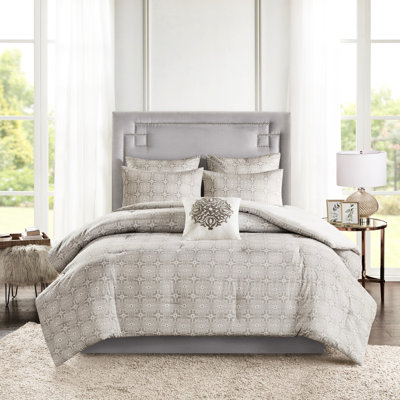 Lit double / grand 6 pièces - Coton réversible avec édredon médaillon broderie merveilleuse