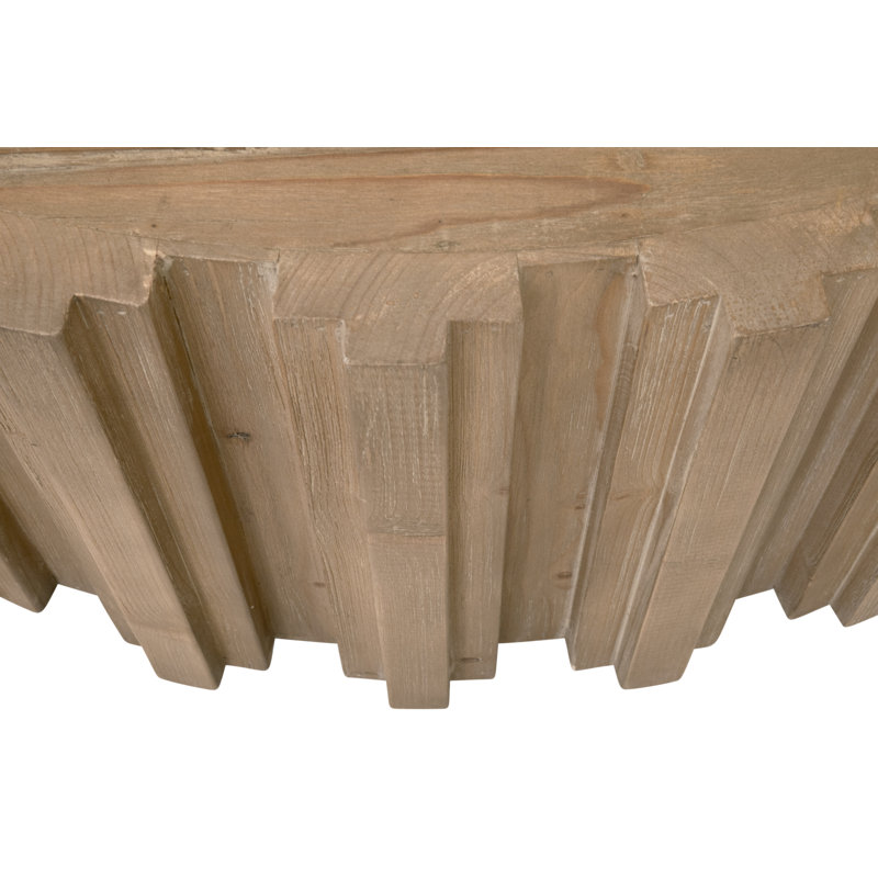 Gray Reclaimed Pine Round Coffee Table with Fluted Design