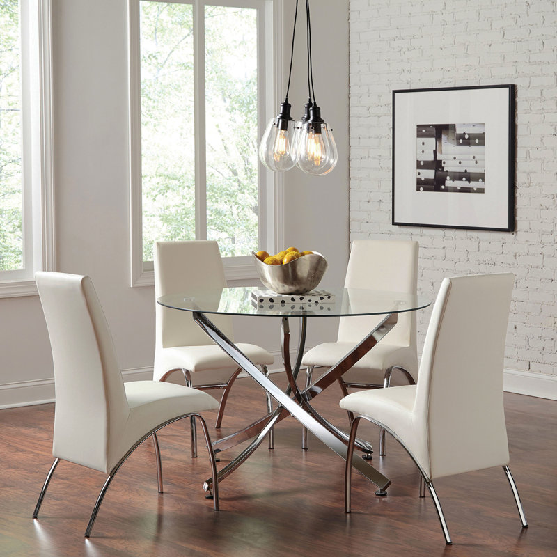 Compson White And Chrome 5-Piece Dining Set