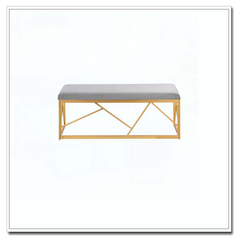 Folia Glam Metal Bench in Gold Steel and Grey Velvet by LumiSource, Gray