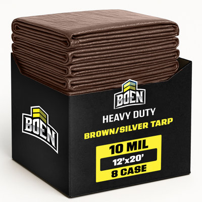 12 ft x 20 ft Brown/Silver Tarp, 8-Pack, 10 Mil Thick Waterproof Heavy Duty Cover, Rip Proof Tarps, Thick Weave Material, UV Resistant Great for Tarpaulin Canopy Tent, Boat, RV or Pool Cover