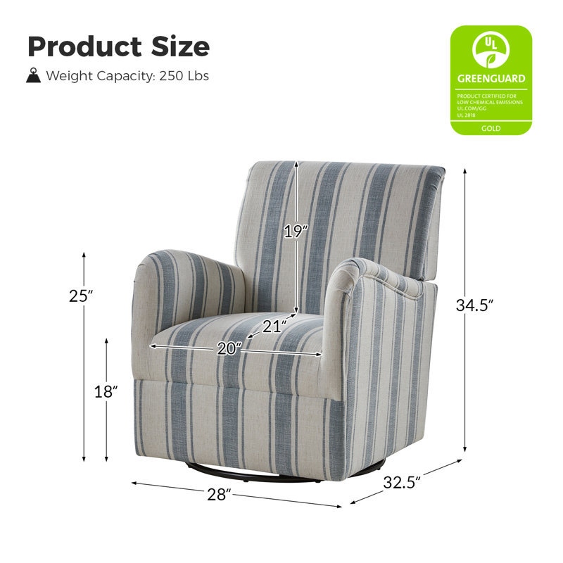 Arching 28'' Modern Farmhouse Wide Swivel Armchair, Blue